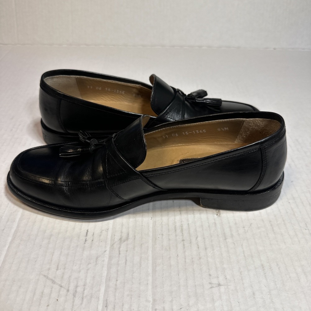 Men's Johnston & Murphy Horner Black Loafers Dress Shoes 8 1/2 M Leather Tassel - Picture 10 of 11